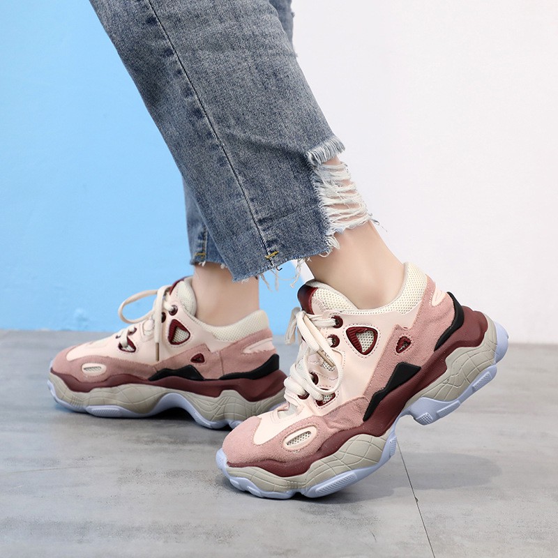 Sneakers Nữ, Giày Thể Thao Nữ Giày Thể Thao Chunky Phong Cách Chất Thoáng Khí Thích Hợp Vận Động Ngoài Trời Màu Kem Phối | BigBuy360 - bigbuy360.vn
