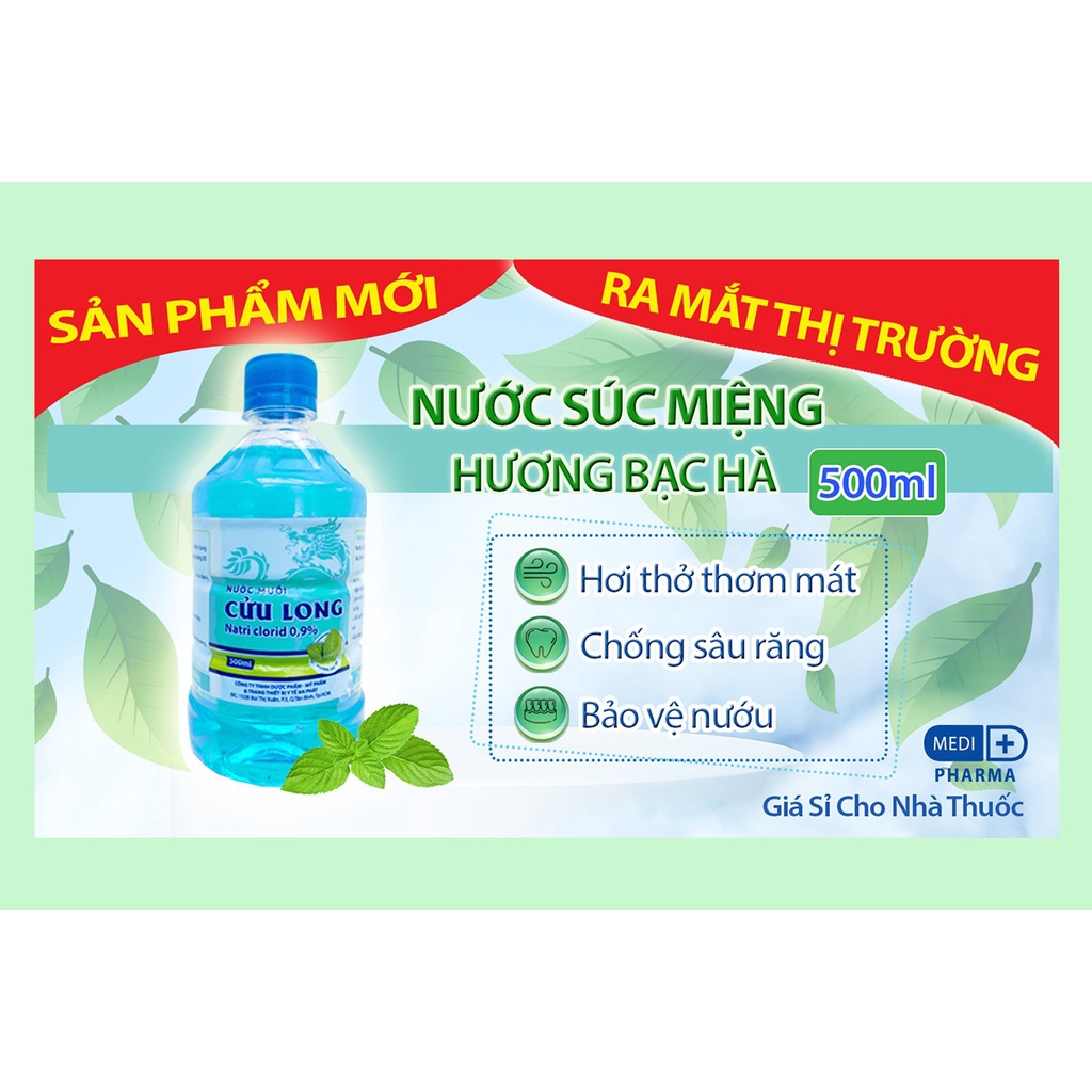 Nước muối sinh lý 500ml, 1000ml (truyền thống, Bạc Hà)