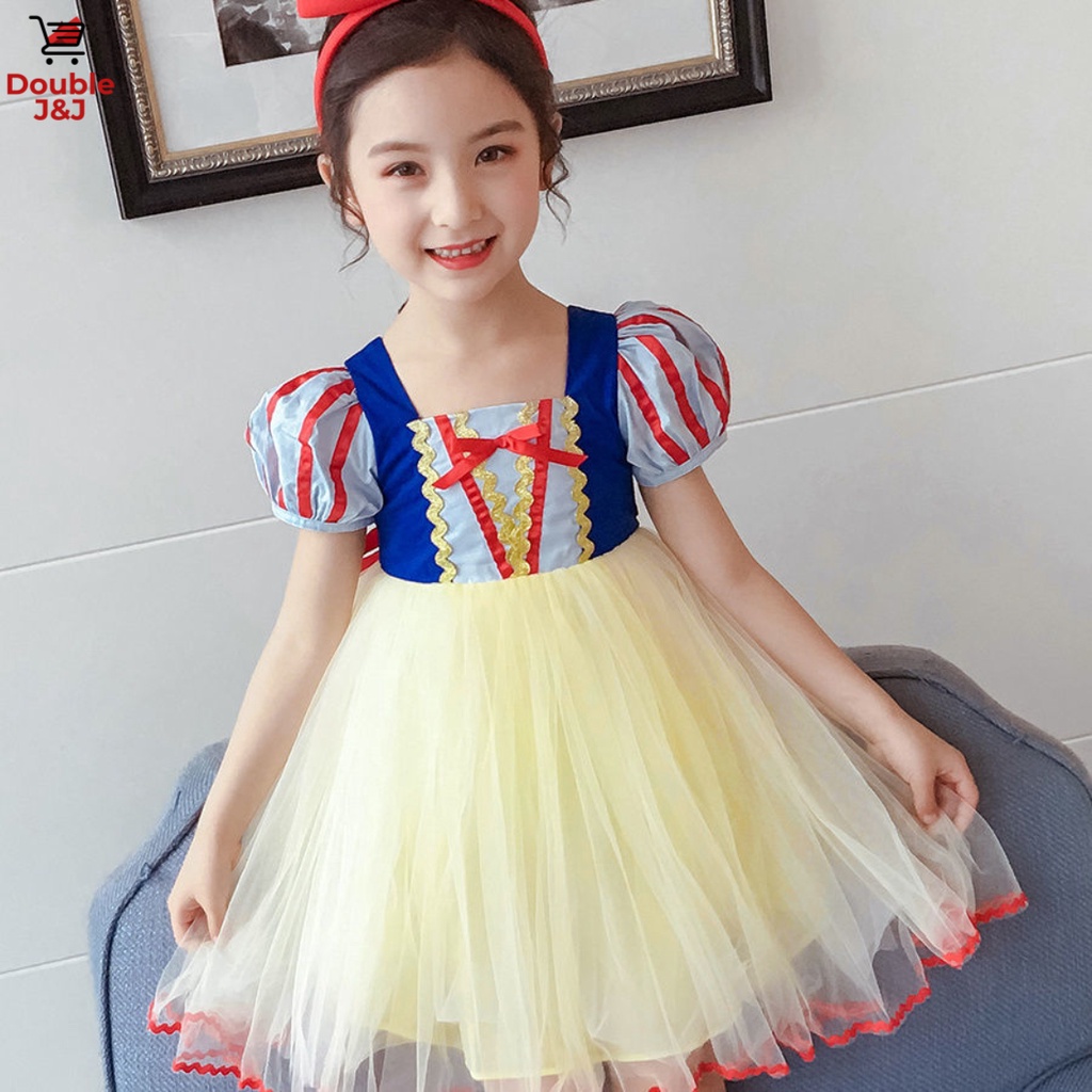 Đầm Công Chúa Bạch Tuyết Phối Lưới Thời Trang Mùa Hè Cho Bé Gái