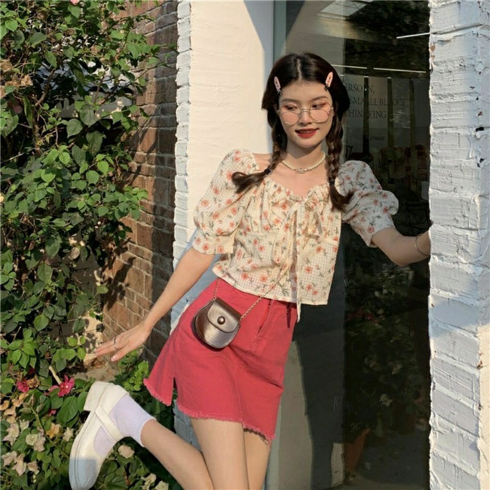 áo croptop Cổ Phiếu Sẵn Sàng  Áo Sơ Mi Tay Ngắn Phồng Họa Tiết Hoa Thời Trang Xu Hướng Mới Cho Nữ JL-TX-174