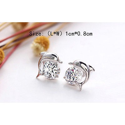 Bông Tai Mạ Bạc Hình Cá Heo Đính Đá Xinh Xắn