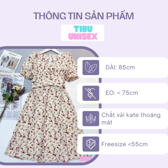 Đầm hoa nhí vintage cổ cúc body tay phồng ulzzang thắt eo tiểu thư