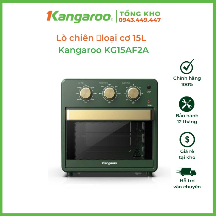 Lò chiên không dầu 15L Kangaroo KG15AF2A - cho gia đình 8-10 người - 7 chế độ nấu - BH 12 tháng
