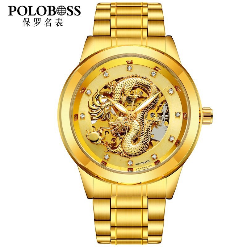 POLOBOSS Men IPG Automatic Mechanical Watch Gold Dragon Vintage Winner Man Watch