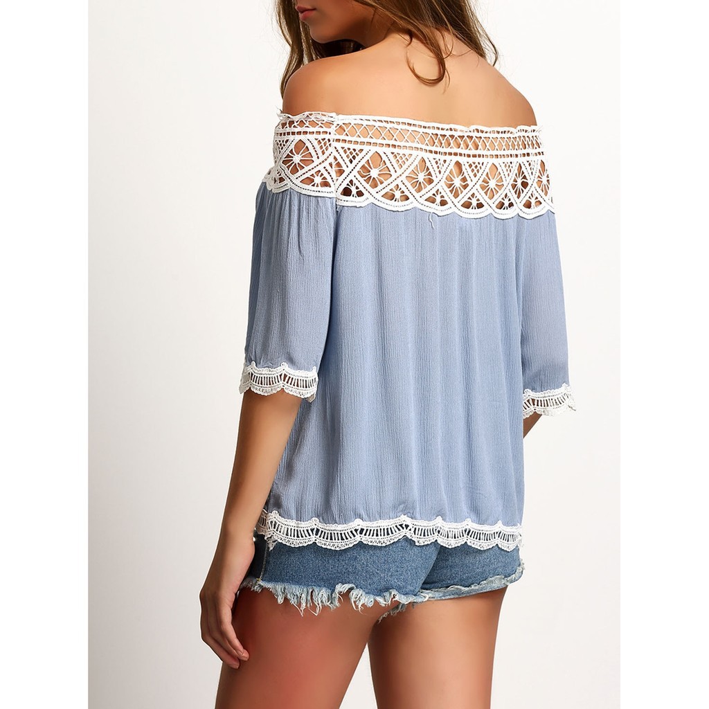 ☛☏❤Fashion Women Sexy Off Shoulder Casual Short Sleeve Lace Slim T-Shirt Top Blouse | BigBuy360 - bigbuy360.vn