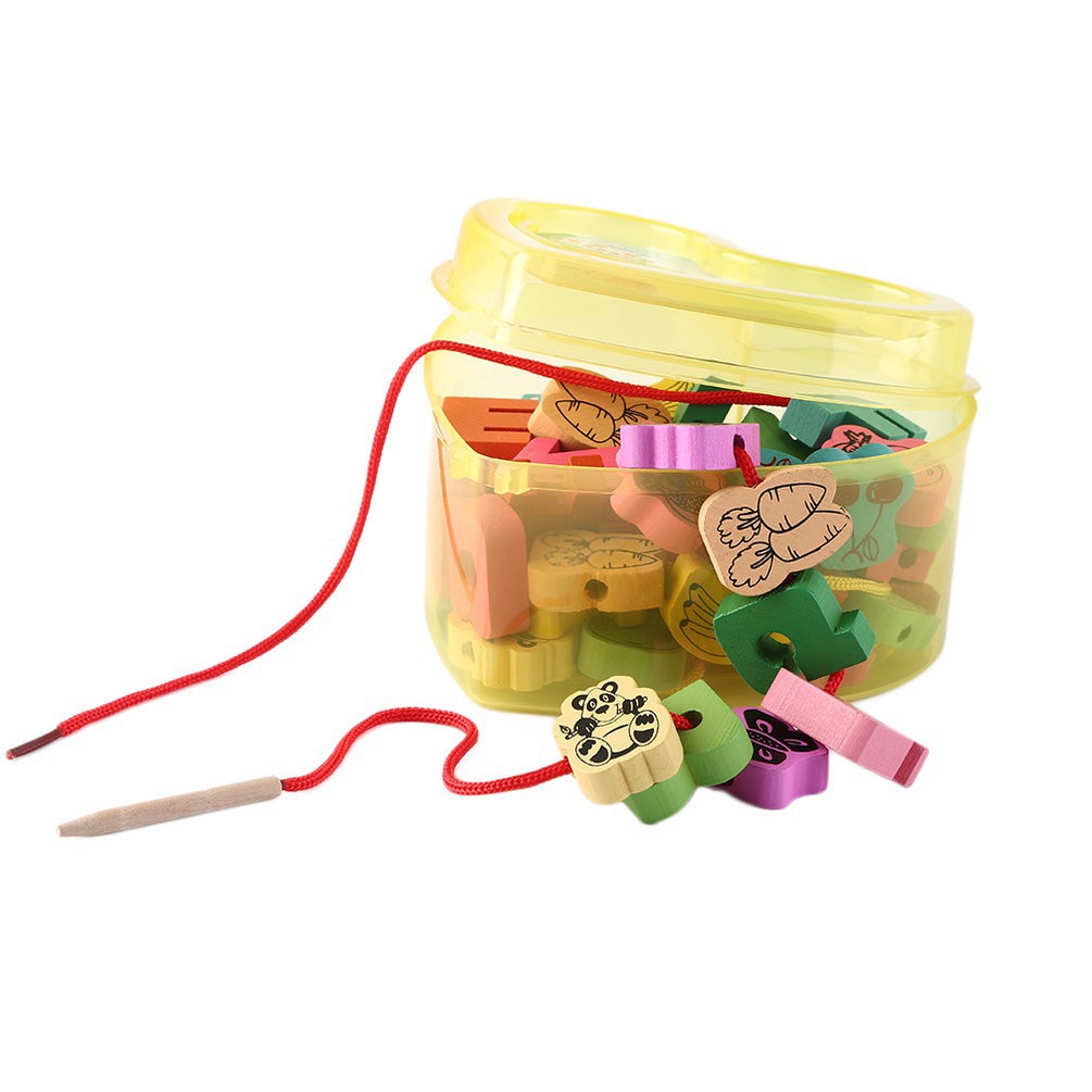 Hộp đồ chơi trái tim đựng chữ cái gỗ luồn dây