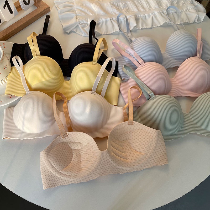 Áo ngực không gọng chất su kẻ sọc, đệm bàn tay nâng ngực HLBOUTIQUE A5277