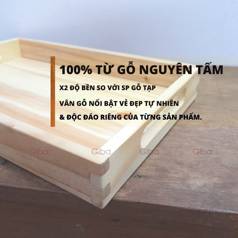 KHAY GỖ CÓ TAY CẦM ĐỰNG ĐÔ ĂN, KHAY GỖ DECOR CHỤP ẢNH ĐỒ ĂN TRANG TRÍ - GIBA