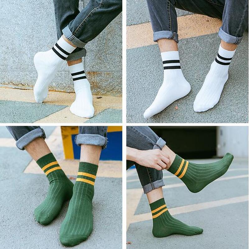 Roselife Stripe Mid-Calf Cotton Autumn Ankle Sports Socks for Men Casual Style