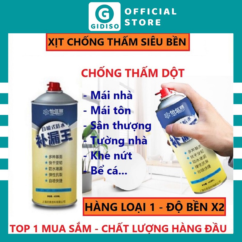 Sơn xịt chống thấm dột SAKYSE 720ml, Bình xịt chống thấm mái nhà, mái tôn, tường nhà, bể cá... GIDISO