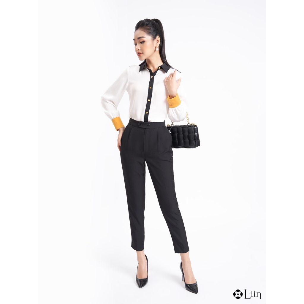 Quần baggy đen thiết kế lệch cúc form công sở trẻ trung thanh lịch Liin Clothing Q3652