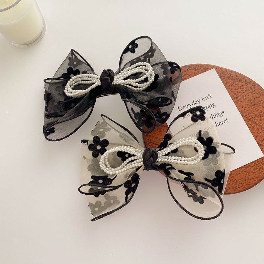 Kẹp Tóc Hình Nơ Đính Ngọc Trai Dễ Thương Cho Nữ