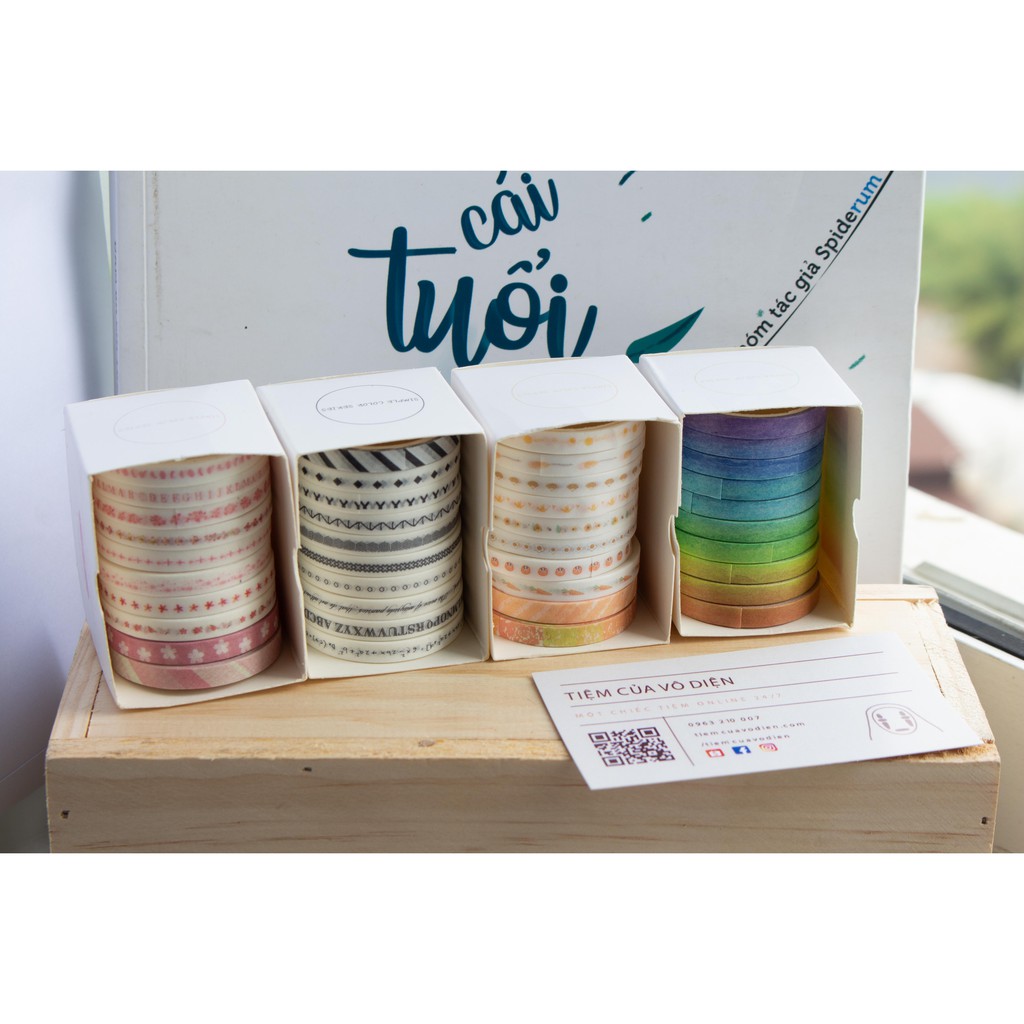 Set washi tape 10 cuộn băng keo dán mini nhiều họa tiết