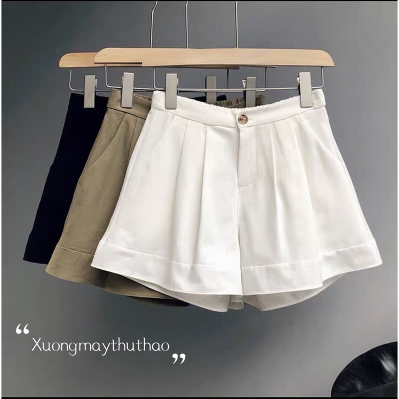 Quần Sooc Ống Rộng Vải Kaki Mềm Dáng Vintage