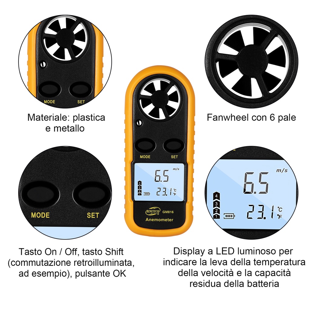 [Kitch]Digital Anemometer Wind Speed Gauge LCD Display Handheld Airflow Windmeter Thermometer