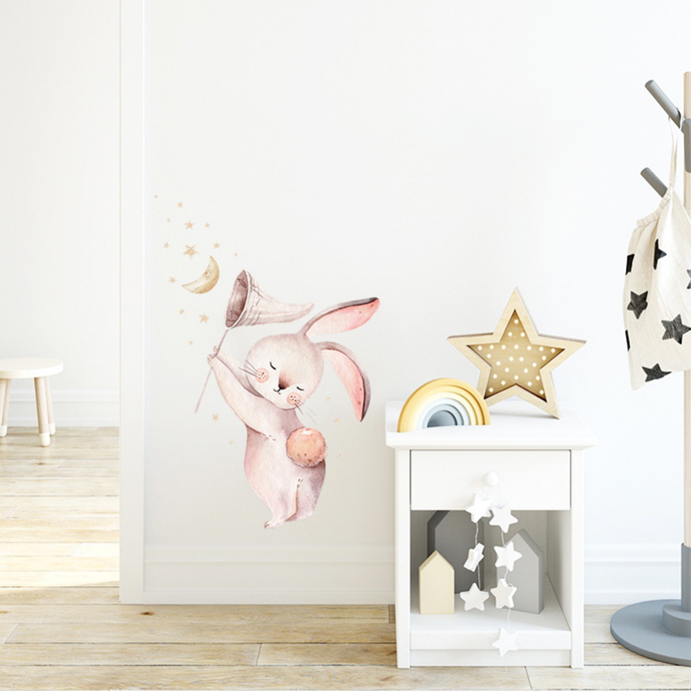 Miếng Dán Tường Trang Trí Hình Thỏ Mặt Trăng Ngôi Sao Dễ Thương