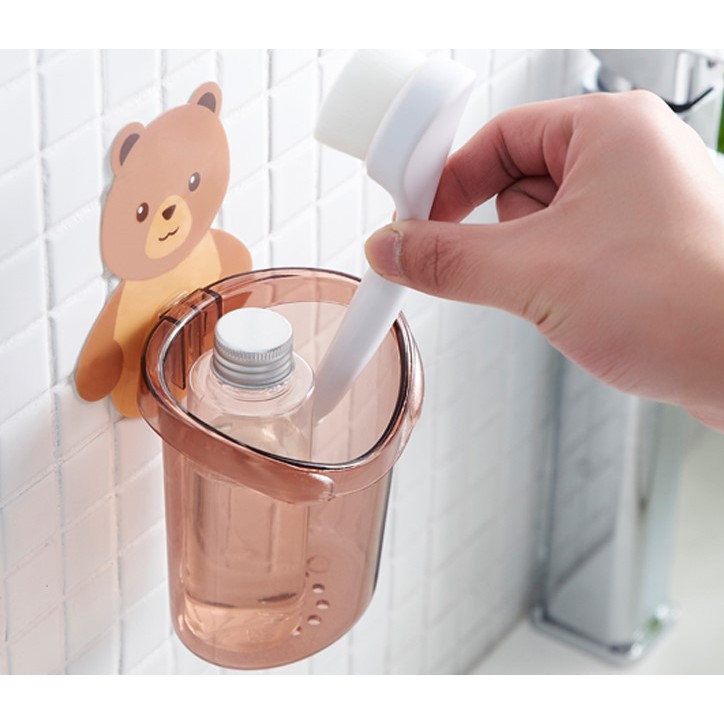 Cốc Gấu Dán Tường🧸Cốc Đựng Bàn Chải Kem Đánh Răng Cọ Trang Điểm Cốc Nhựa Cứng Gắn Móc Dán Siêu Dính Chịu Lực Bền Đẹp