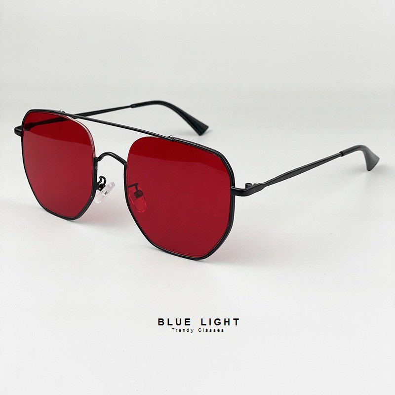 Kính Râm, Kính Mát Nam Nữ, Mắt Vuông To Gọng Kim Loại Mắt Màu Đỏ, Vàng Thời Trang - BLUE LIGHT