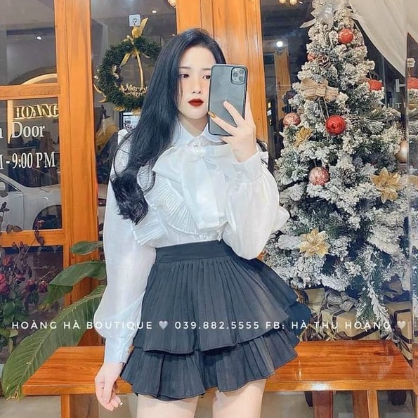 Áo sơ mi nữ tay dài kiểu tiểu thư bánh bèo cổ phối ren from rộng màu trắng áo sơ mi kiểu tay bo phồng công sở đi học