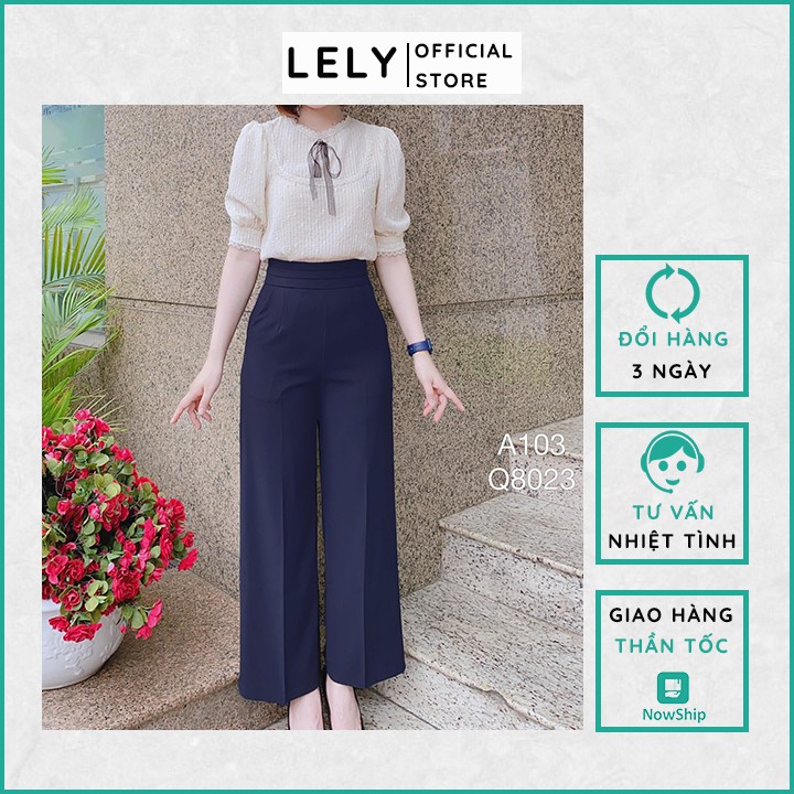 Quần baggy công sở cao cấp LELY Q8023 nữ tính ống rộng cạp cao khóa sườn