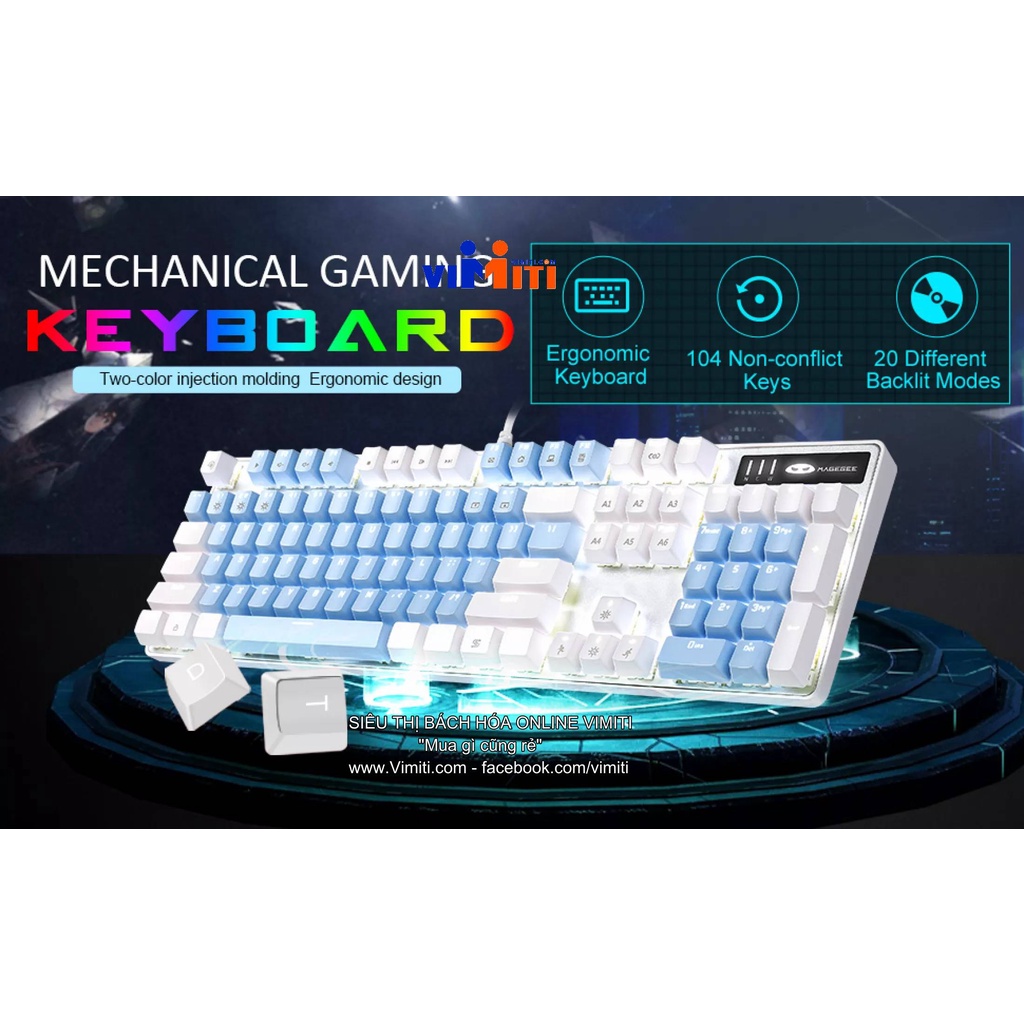 Bàn phím cơ công thái học blue switch MageGee 104 Phím. Đánh cực kỳ thích, thích hợp cho game thủ
