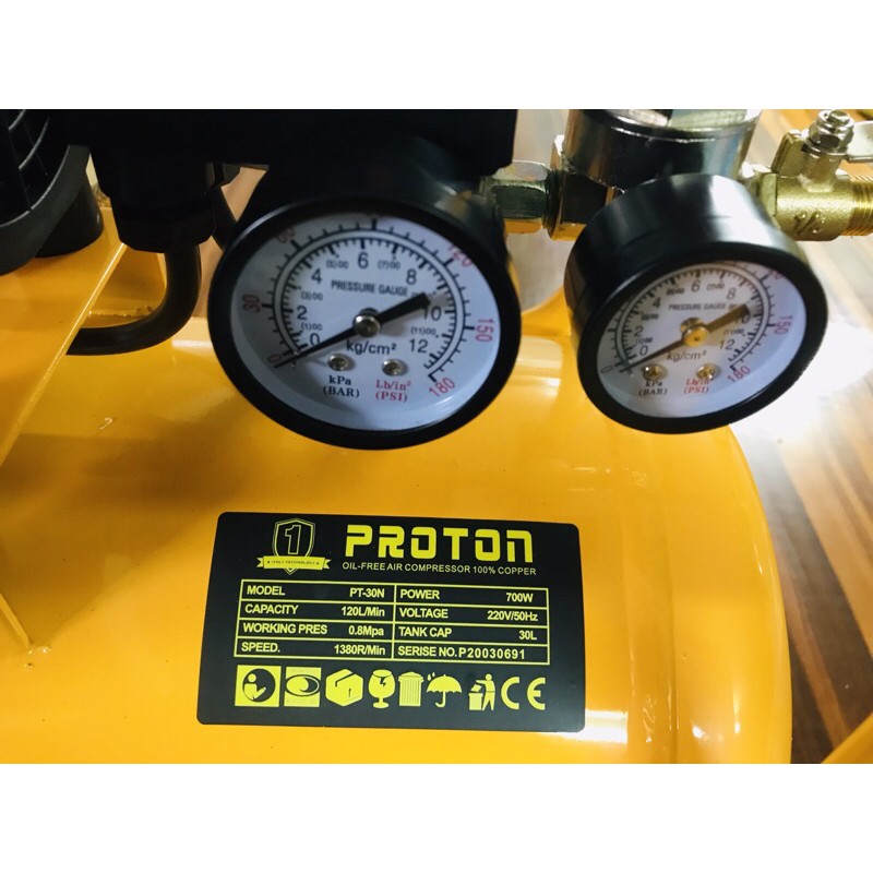 MÁY NÉN KHÍ ÊM KO DẦU PROTON 30L 1HP NEW 100% TẶNG BỘ PHỤ KIỆN