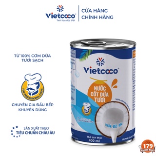 Nước Cốt Dừa tươi Premium Organic Vietcoco Coconut Cream đóng hộp lon 400ml