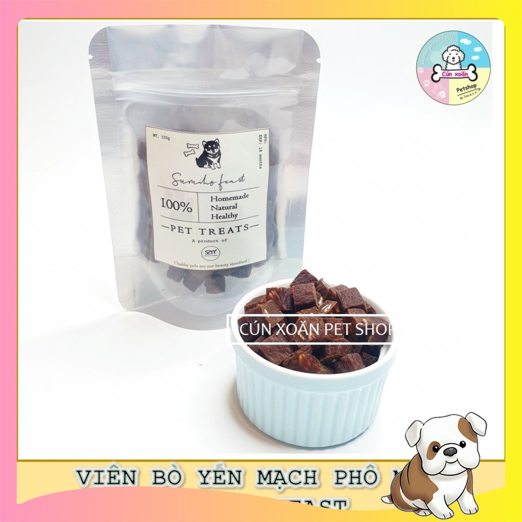 Bánh thưởng cho chó Sumiho Feast (Viên bò yến mạch) (Túi 100gr) thức ăn cho chó từ 2 tháng tuổi