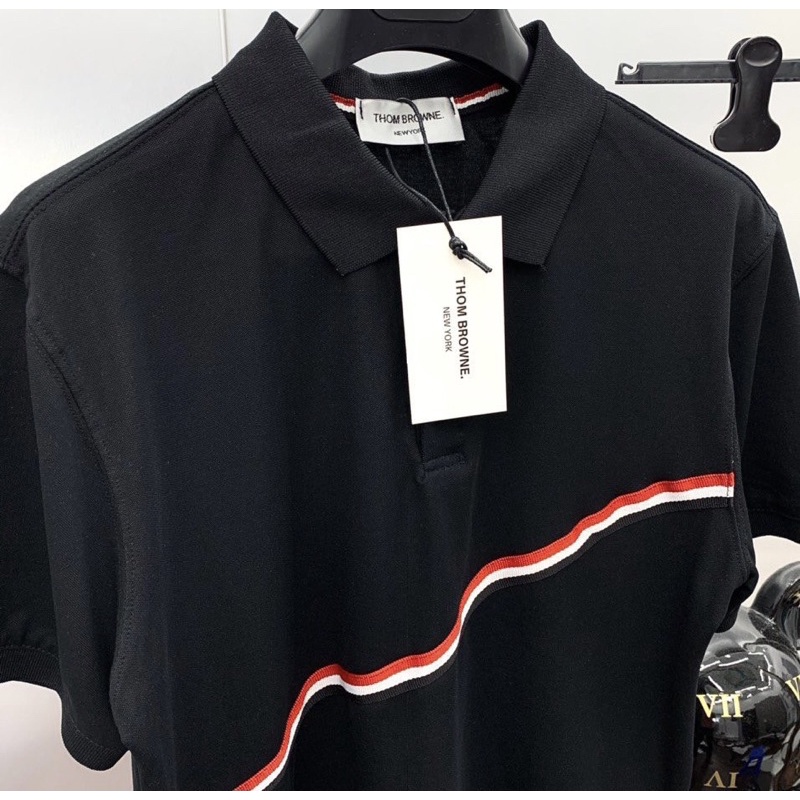 Áo polo cộc tay Thom Brown có hoạ tiết kẻ, Áo có cổ thời trang mùa hè phong cách hàn quốc cotton btshop từ 45 đến 75 kg