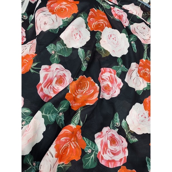 Vải voan tơ hoa hồng may đầm áo dài áo kiểu