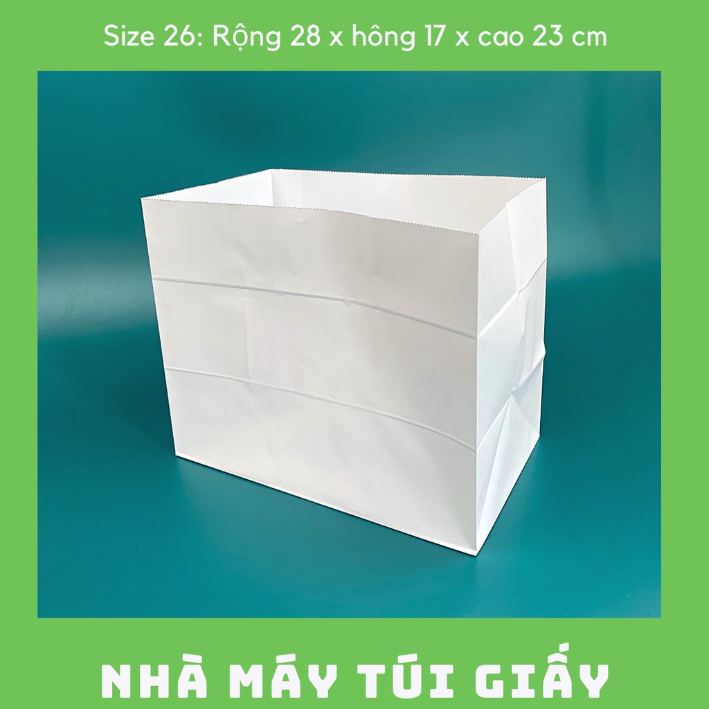 100 CHIẾC TÚI GIẤY KRAFT SIZE 26: 28x17x23 CM MÀU TRẮNG KHÔNG QUAI ( ẢNH THẬT)