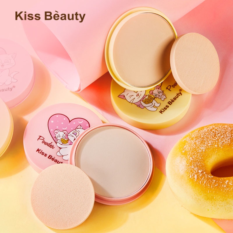 Phấn phủ trang điểm dạng nén KISS BEAUTY kiềm dầu chống thấm nước che phủ tốt