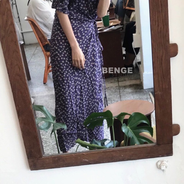 Váy hoa nhí tím dài dáng dài, ngắn tay, dài tay