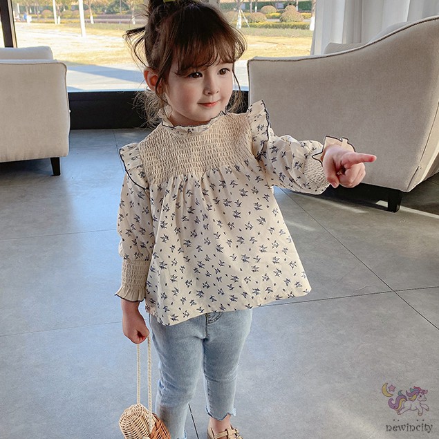 Áo sơ mi tay phồng in họa tiết hoa xinh xắn cho bé gái