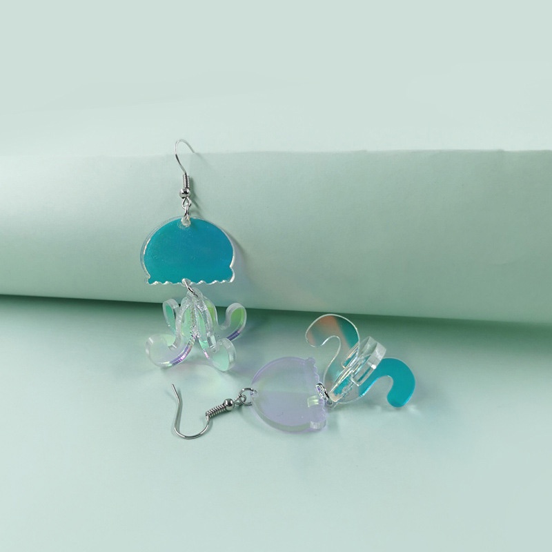 Khuyên tai kẹp điều chỉnh trong suốt hologram Leous Amelie Accesories hình con sứa Blue Ocean Jellyfish
