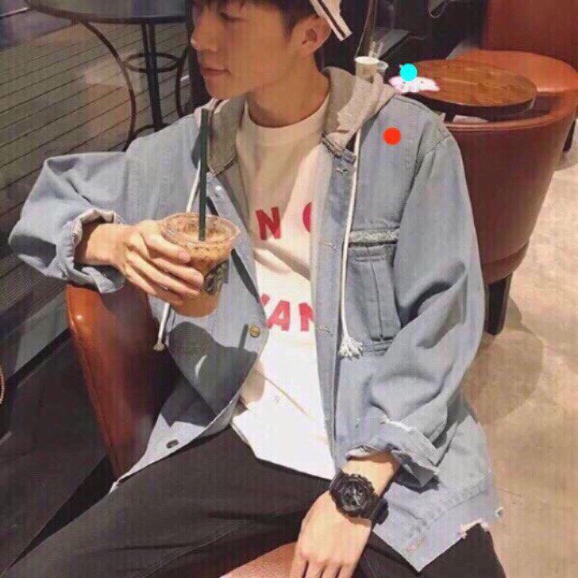 Áo khoác jean có nón unisex ( M - L - XL )