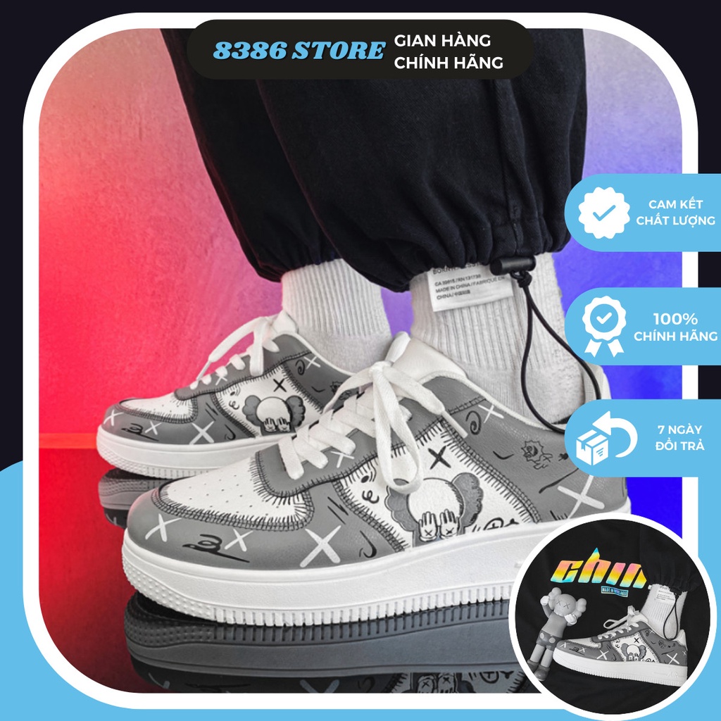 Giày custom air Bearbrick, Giày sneaker af1 JD nam nữ chú hề ma quái hàng quảng châu cao cấp full box