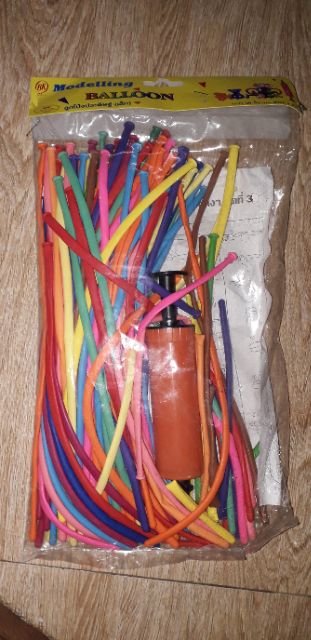 Sét túi khoảng100 cái bông bóng dài để tạo hình kèm ống bơm bằng nhựa mini của Thái Lan