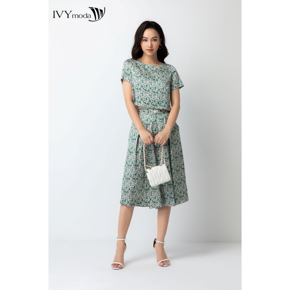 Áo sơ mi cổ tròn họa tiết (kèm quần) nữ IVY moda MS 16M6602