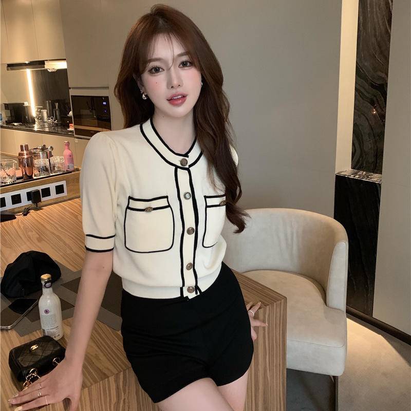 Áo Thun Dệt Kim Mỏng Tay Ngắn Phong Cách Thời Trang Hàn Quốc Dành Cho Nữ