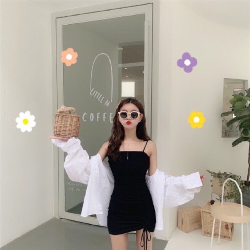 Đầm body hai dây sợi bún