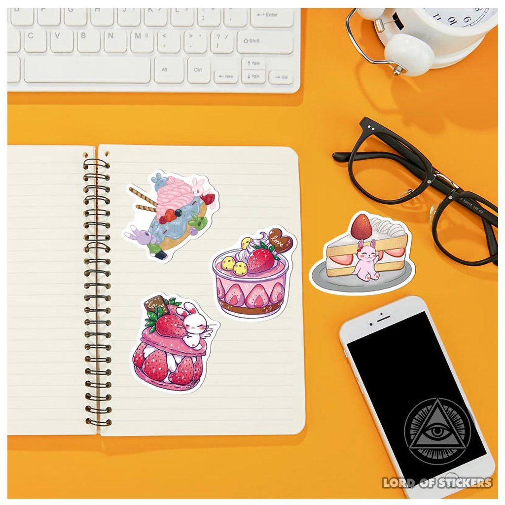 Set 50 Nhãn Dán Sticker Họa Tiết Hoạt Hình Màu Hồng Thỏ Cute Chống Thấm Nước Trang Trí Mũ Bảo Hiểm, Điện Thoại, Laptop