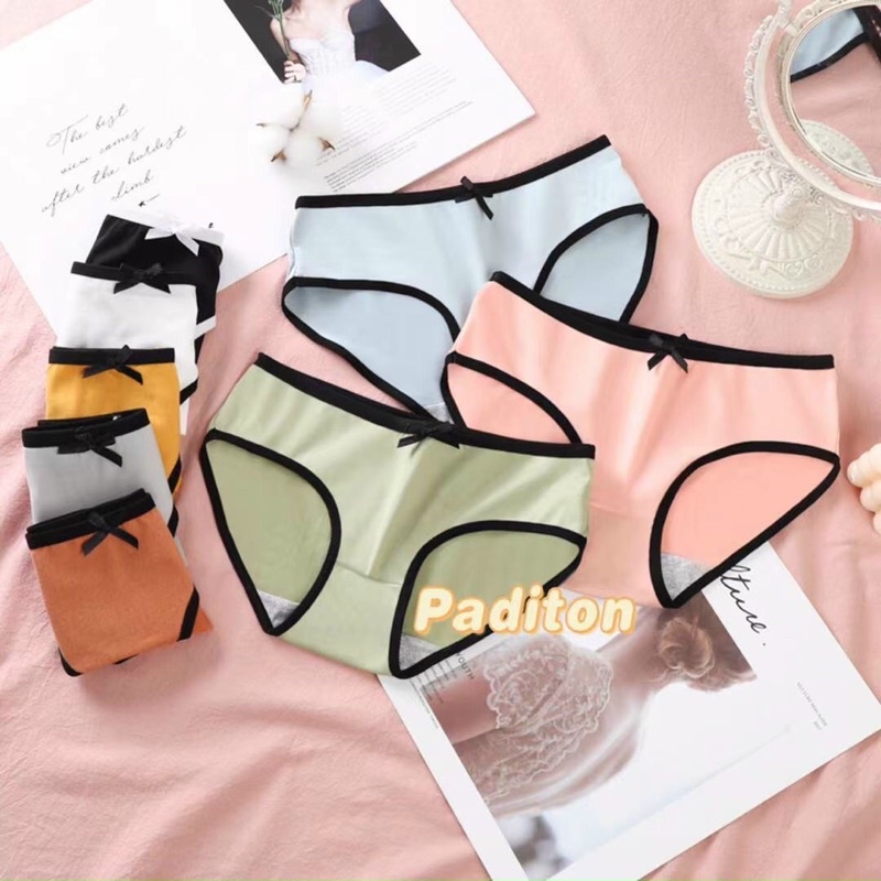 Quần lót nữ cotton đính nơ co dãn viền đen dễ thương