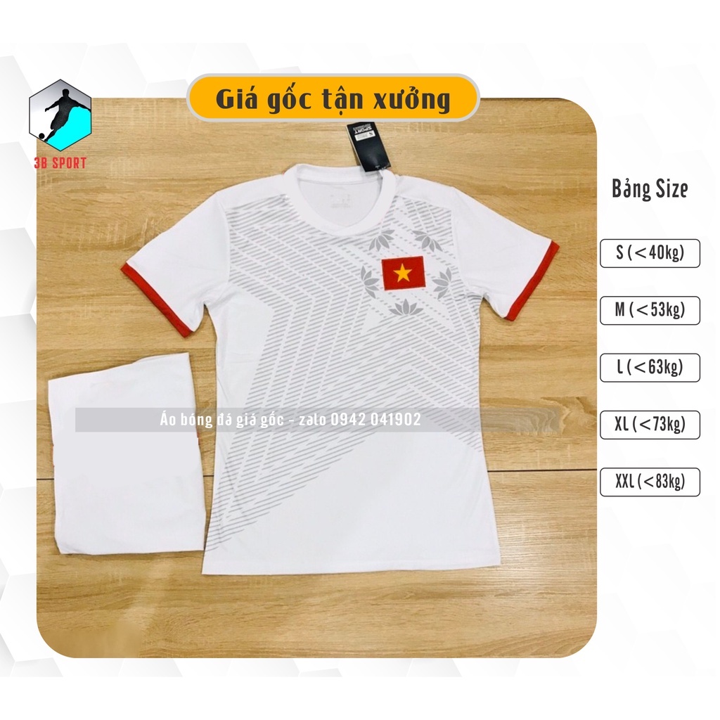 Bộ quần áo bóng đá Việt Nam trắng tinh khôi thun lạnh đẹp sang xịn mịn