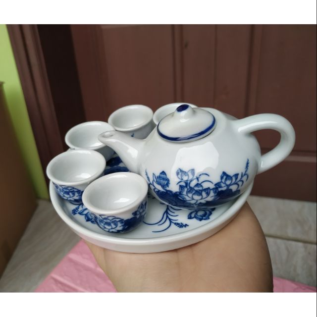 Bộ ấm trà cúng, ấm chén pha trà thờ men lam