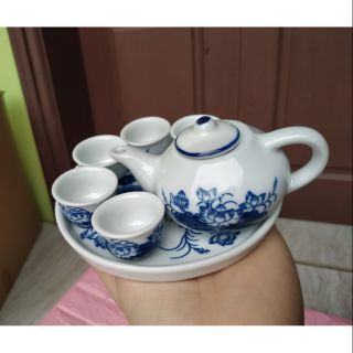 Bộ ấm trà cúng, ấm chén pha trà thờ men lam