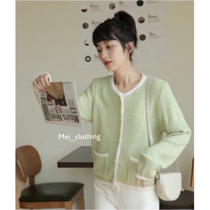 [Ảnh thật/video] Áo cardigan xốp viền sang chảnh phong cách Hàn Quốc