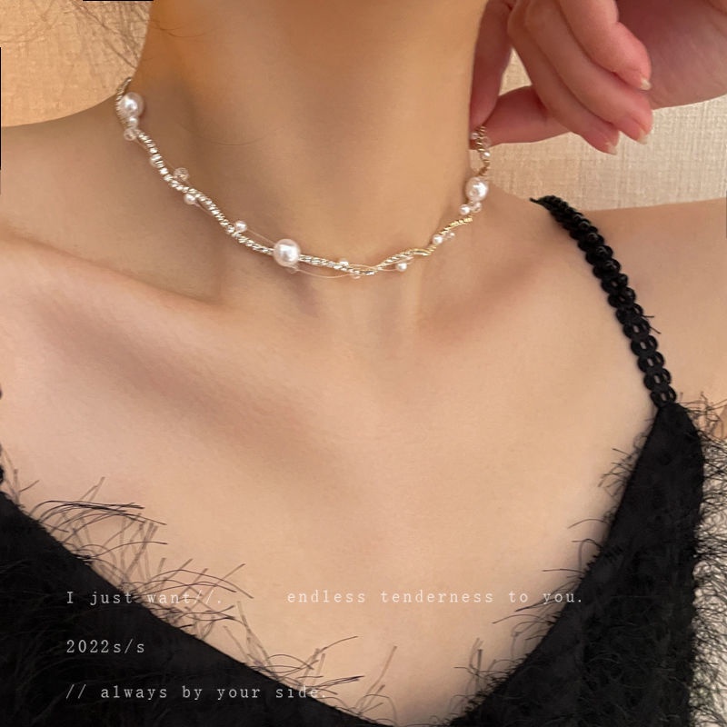 Vòng Cổ Choker Hợp Kim Đính Ngọc Trai Nhân Tạo Thời Trang Cho Nữ