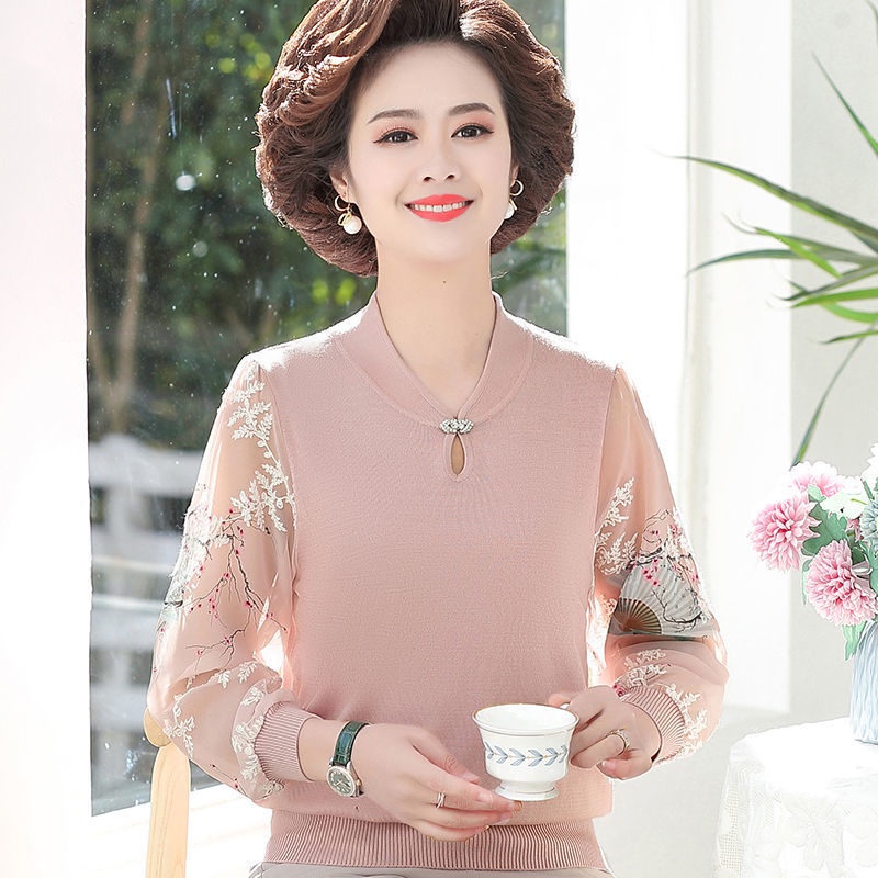 Áo bà ba mùa hè áo thun bà ba lụa băng giá 50 đến 60 tuổi Áo khoác thu cho phụ nữ trung niên và lớn tuổi (*1