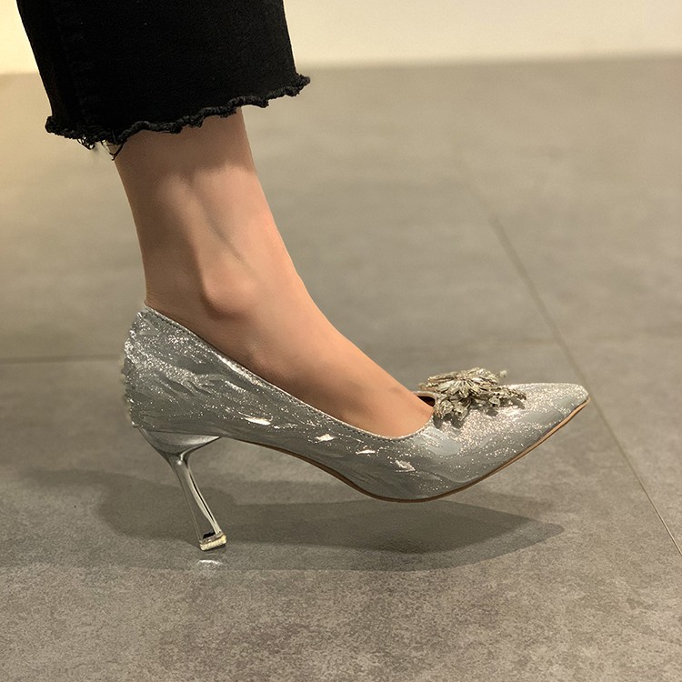 🌸Hàng Oder🌸 Giày Cao Gót  Đính Bướm Đá Lấp Lánh Công Chúa 8 Phân 🌸Sang Chảnh Dễ Thương